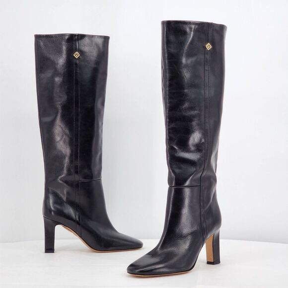 Sandro Jily Smooth Leather Black Tall Heeled Boots Size 36 EU NEW - Picture 1 of 15